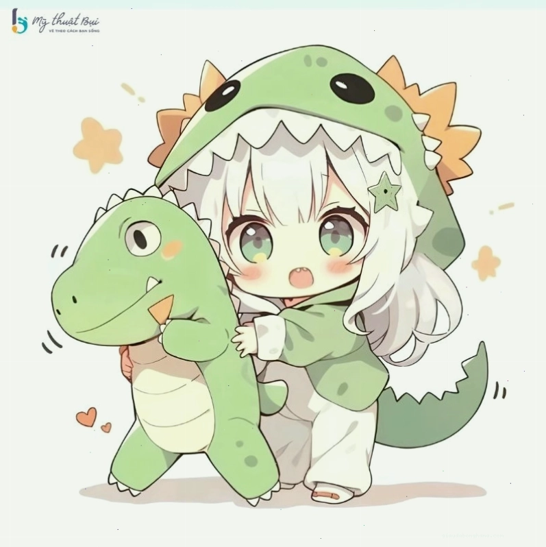 Nhân vật chibi nữ với phong cách vẽ đơn giản, dễ thương và màu sắc tươi tắn