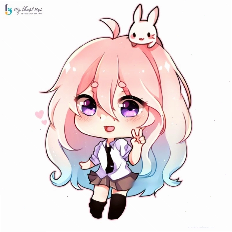 Nữ thần chibi với đôi cánh trắng và trang phục lộng lẫy