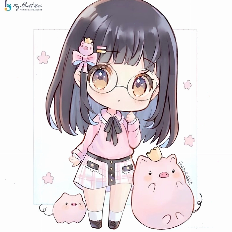 Phác thảo khuôn mặt chibi với đôi mắt to tròn và biểu cảm vui tươi