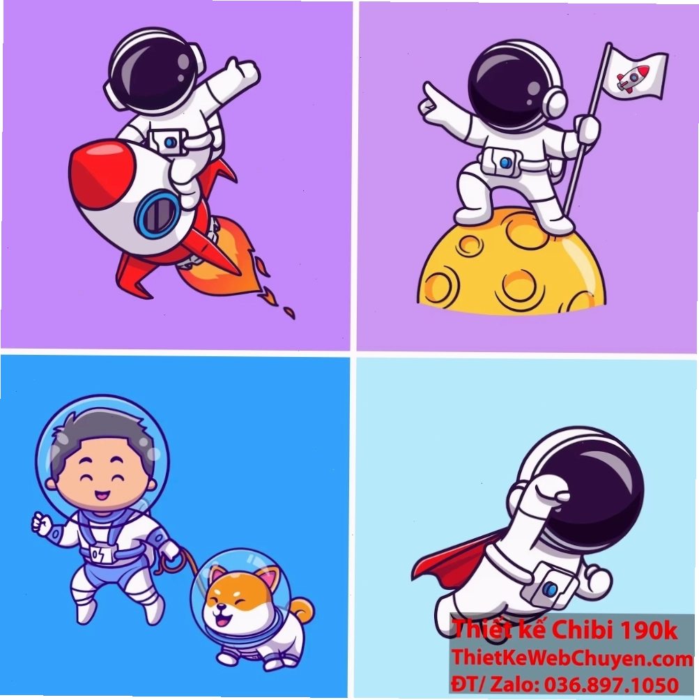 Phi hành gia chibi với biểu cảm ngộ nghĩnh