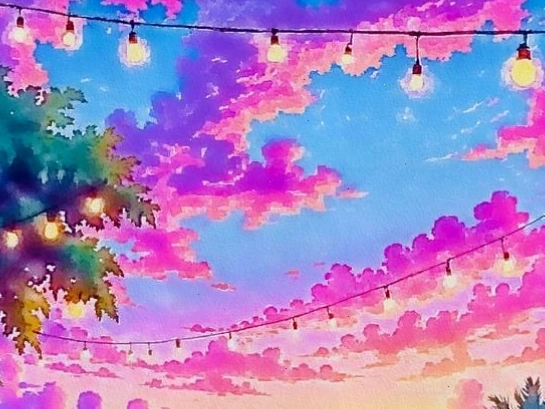 Phong cảnh bầu trời anime lung linh ánh đèn