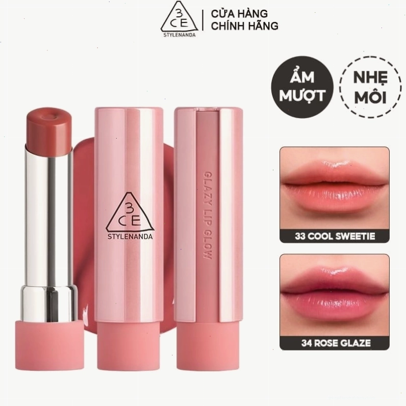 Son dưỡng có màu 3CE Glazy Lip Glow màu sắc tươi tắn