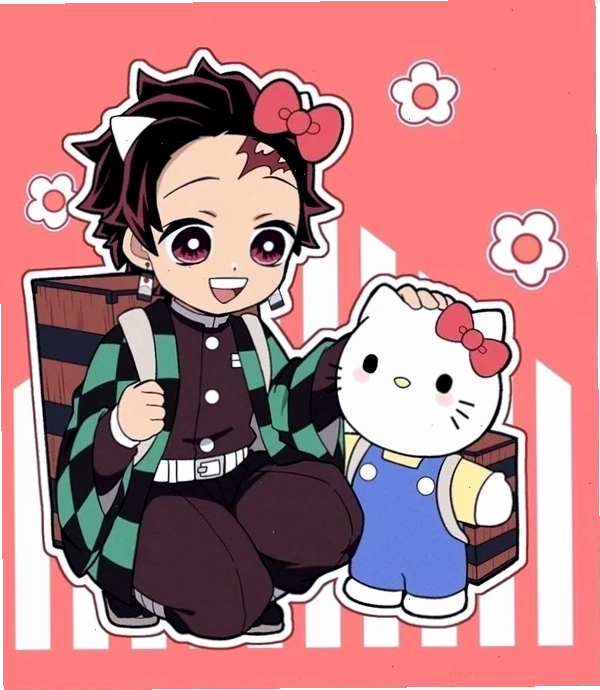 Tanjiro chibi cầm kiếm, sẵn sàng chiến đấu