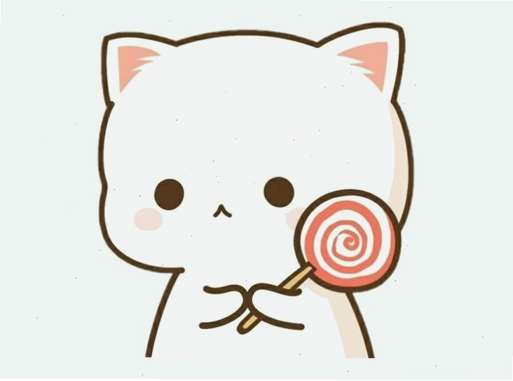 Thiết kế Chibi Cute Cat với trái tim và kẹo mút