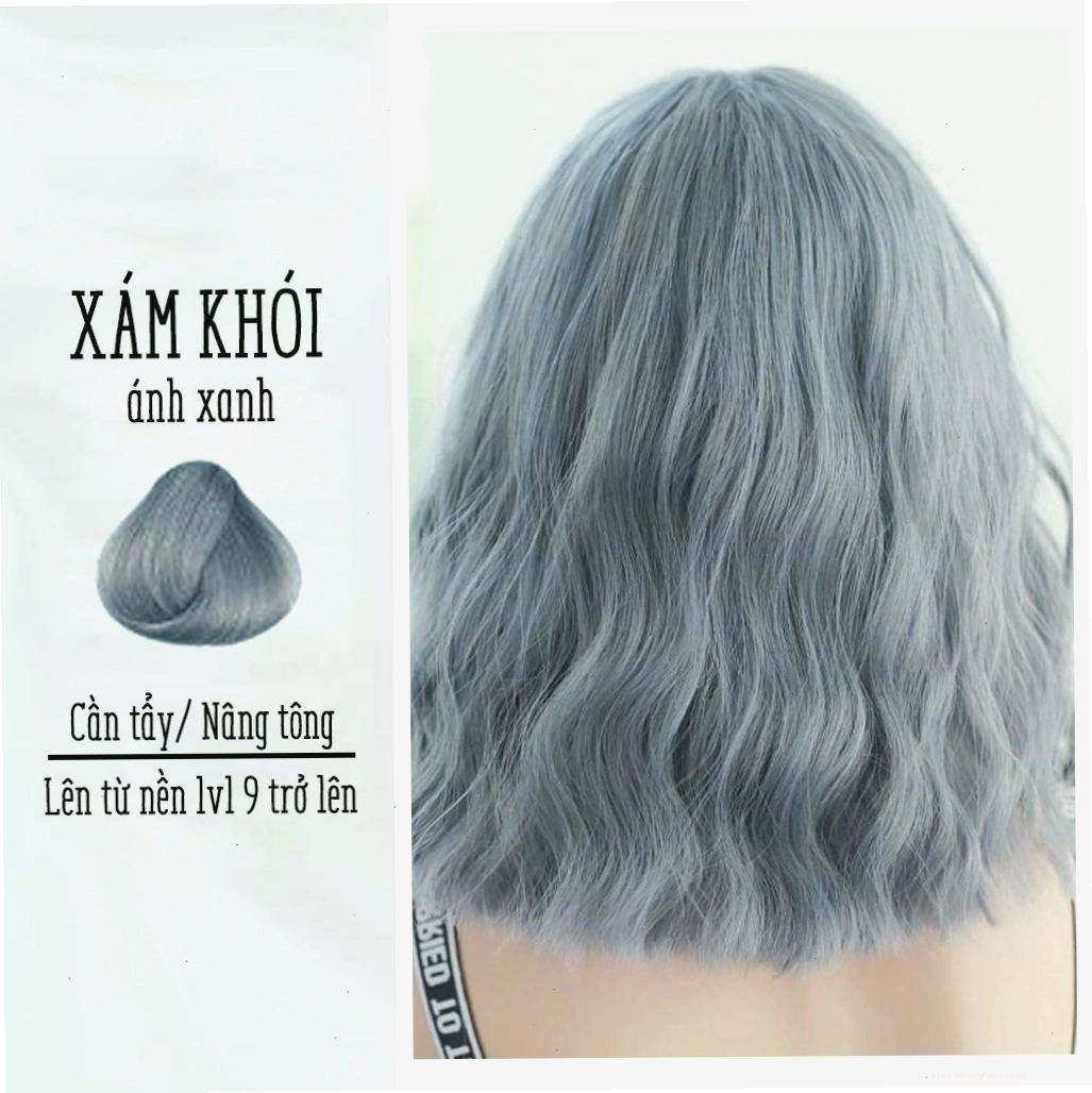 Thuốc nhuộm tóc dạng tuýp màu xám khói ánh xanh cần tẩy tóc