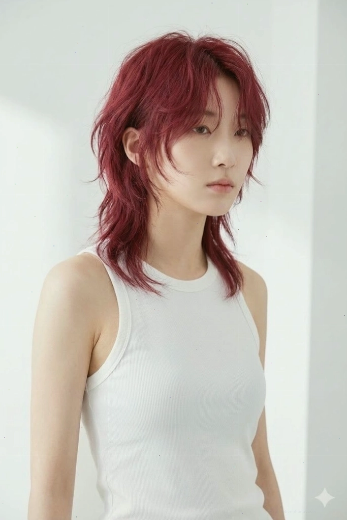 Tóc Mullet Layer màu phúc bồn tử trẻ trung và cá tính