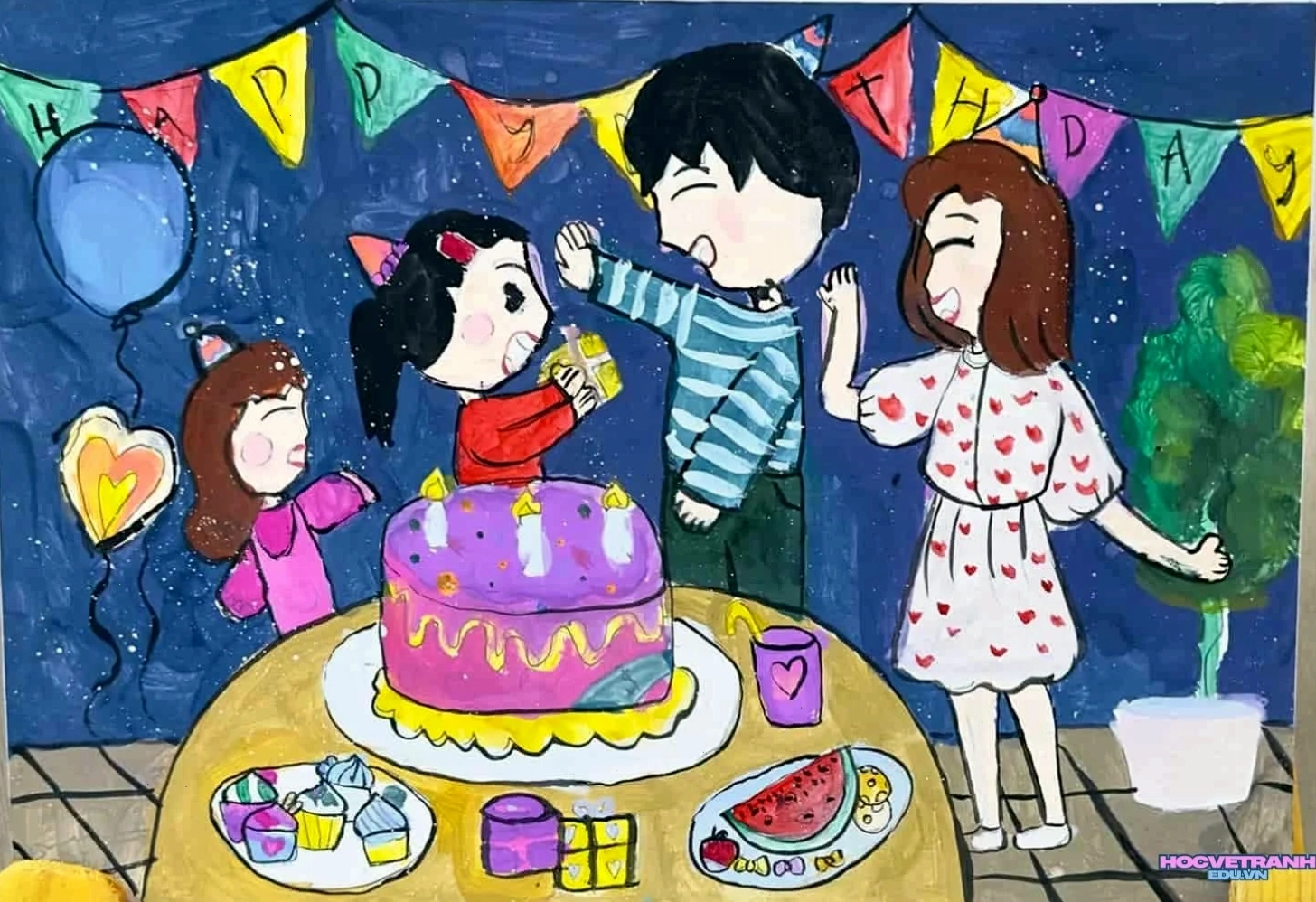 Tranh chibi chúc mừng sinh nhật cho bé