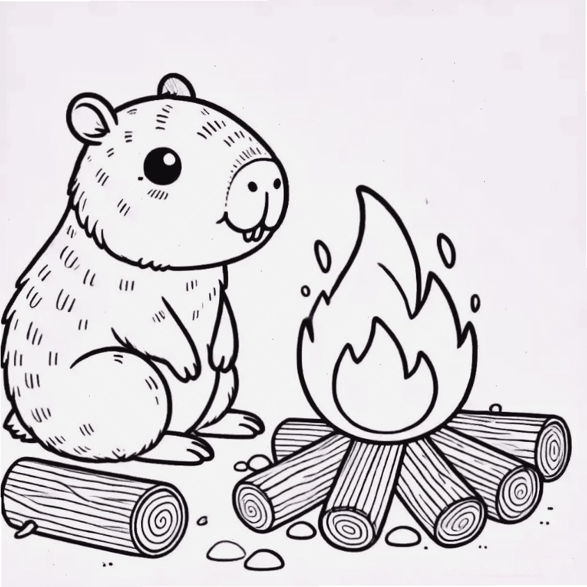 Tranh tô màu capybara chibi số 10 đang ngồi thiền