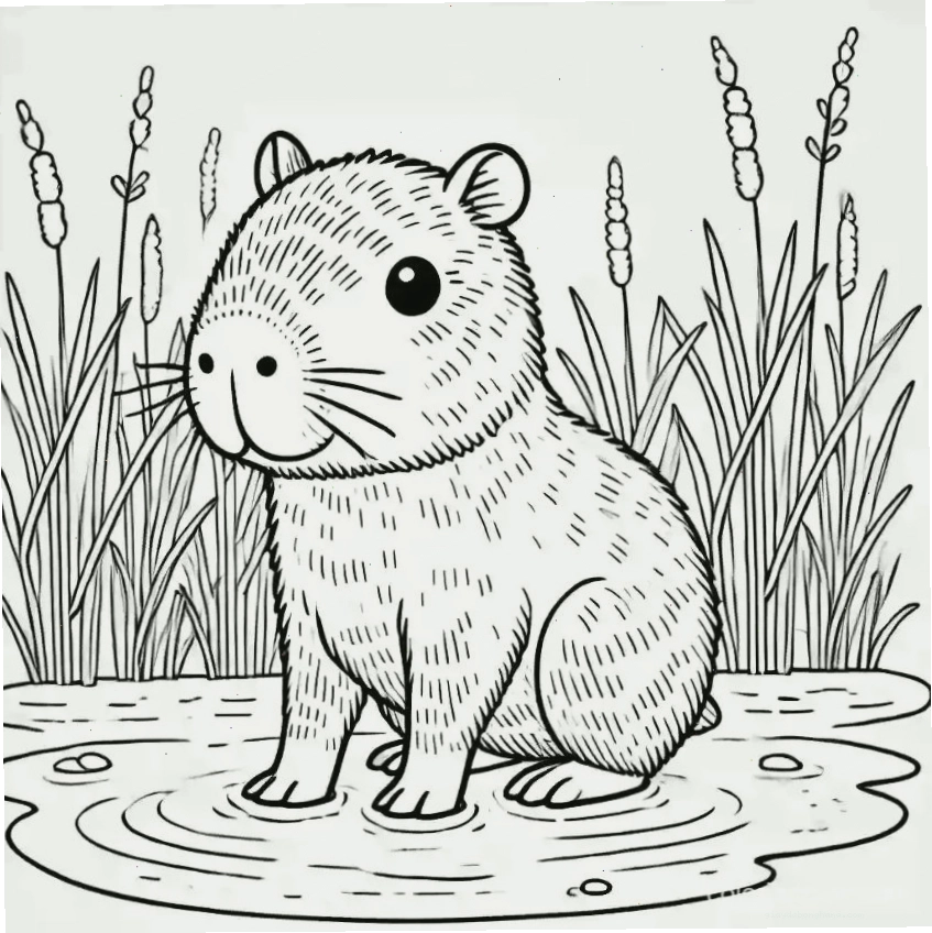 Tranh tô màu capybara chibi số 11 đang đọc sách