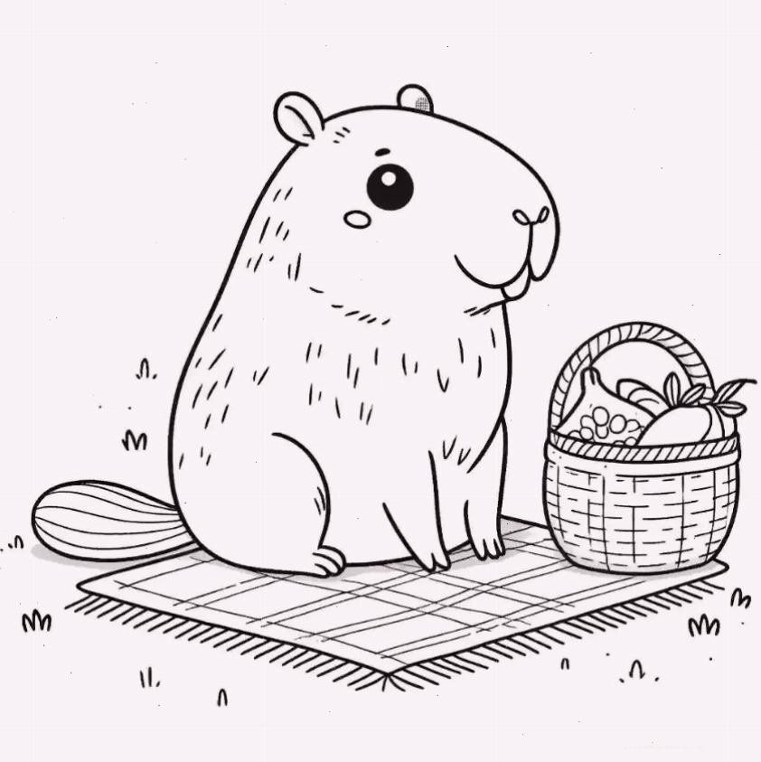 Tranh tô màu capybara chibi số 12 đang làm vườn