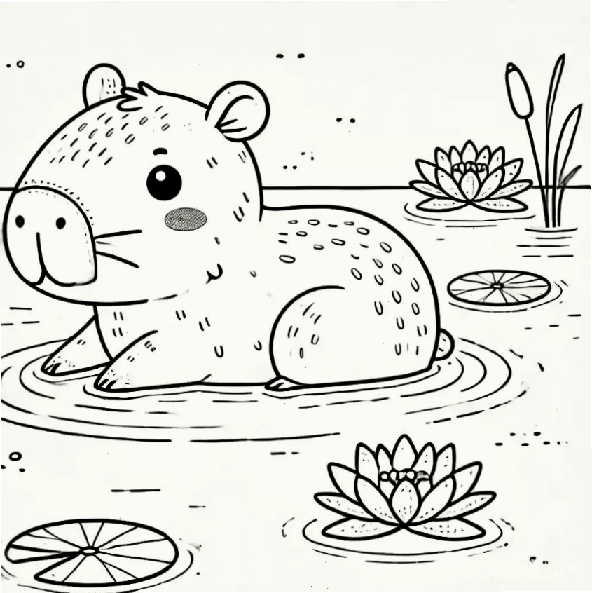 Tranh tô màu capybara chibi số 13 đang chơi nhạc cụ