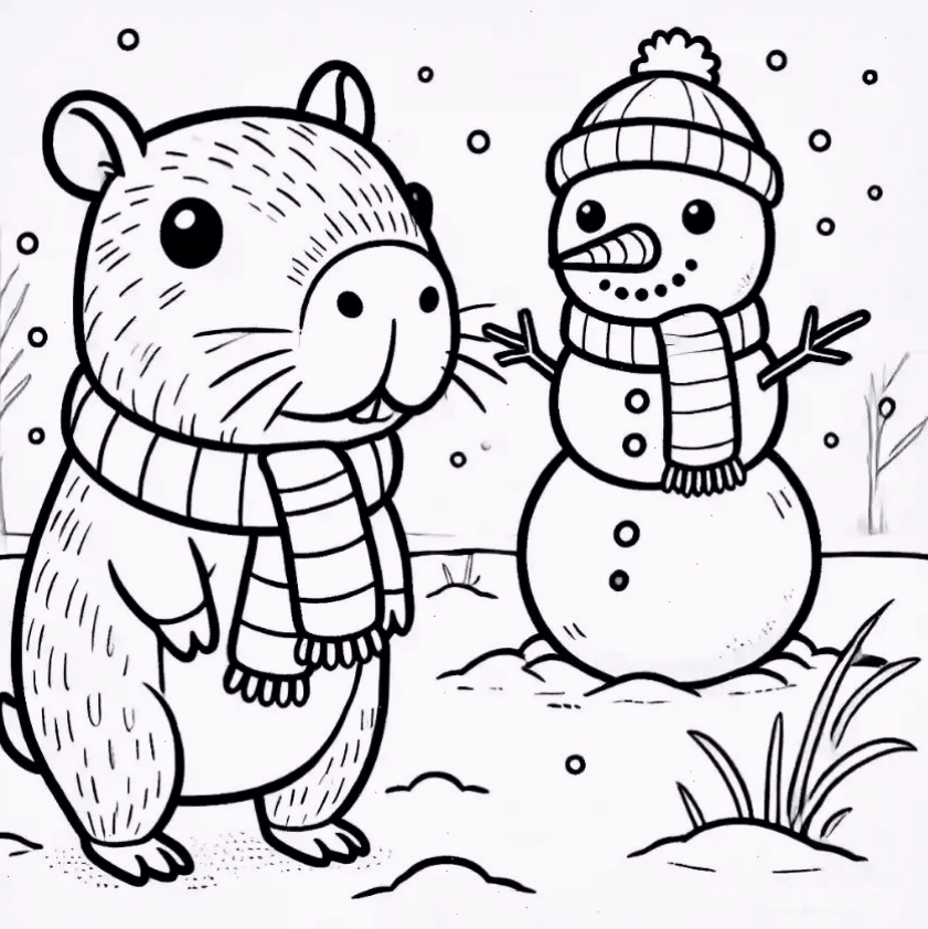 Tranh tô màu capybara chibi số 14 đang nấu ăn