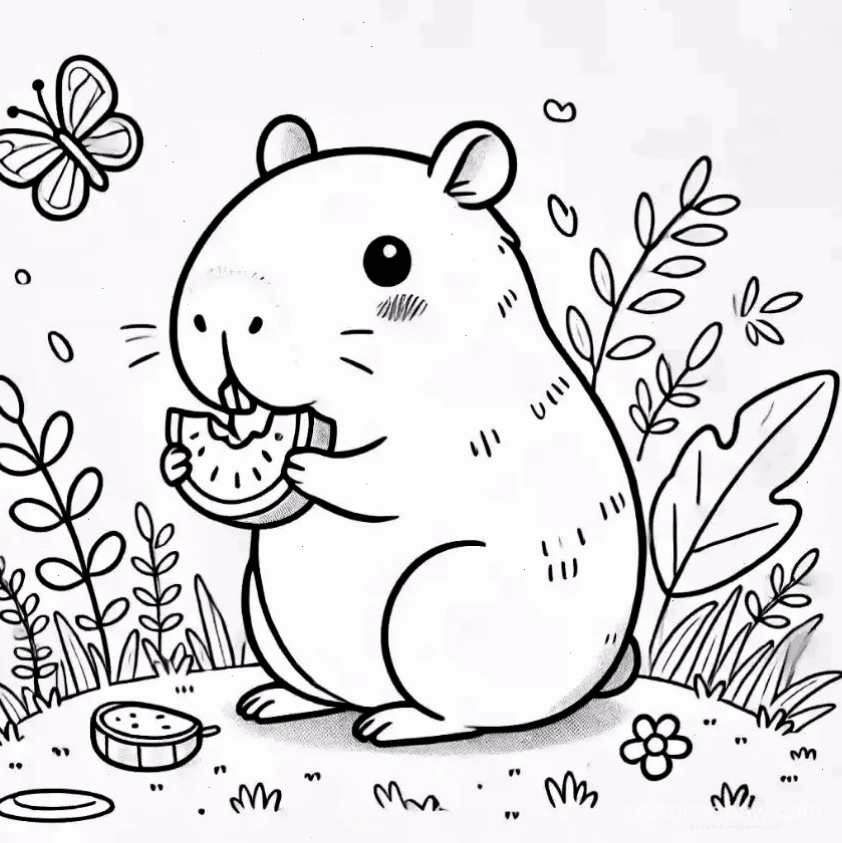 Tranh tô màu capybara chibi số 15 đang vẽ tranh
