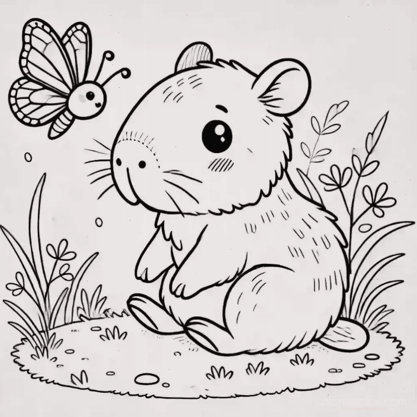 Tranh tô màu capybara chibi số 16 đang làm bánh