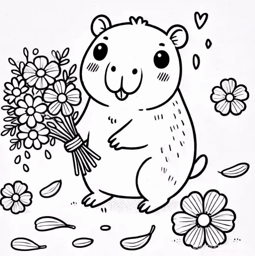 Tranh tô màu capybara chibi số 2 đang ngồi thư giãn