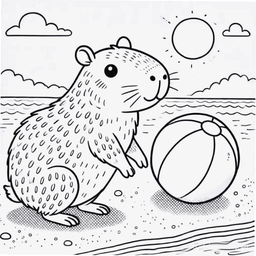 Tranh tô màu capybara chibi số 4 với phong cách đơn giản