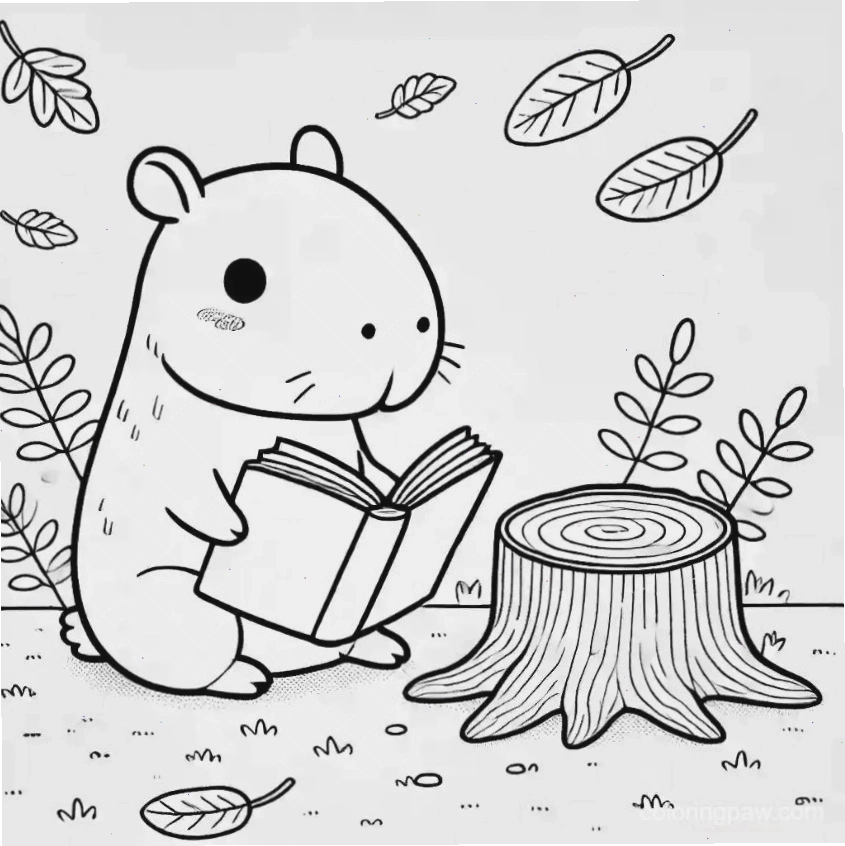 Tranh tô màu capybara chibi số 5 cùng bạn bè