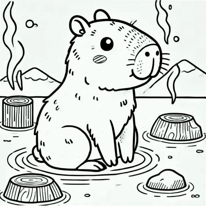 Tranh tô màu capybara chibi số 7 với tư thế đáng yêu