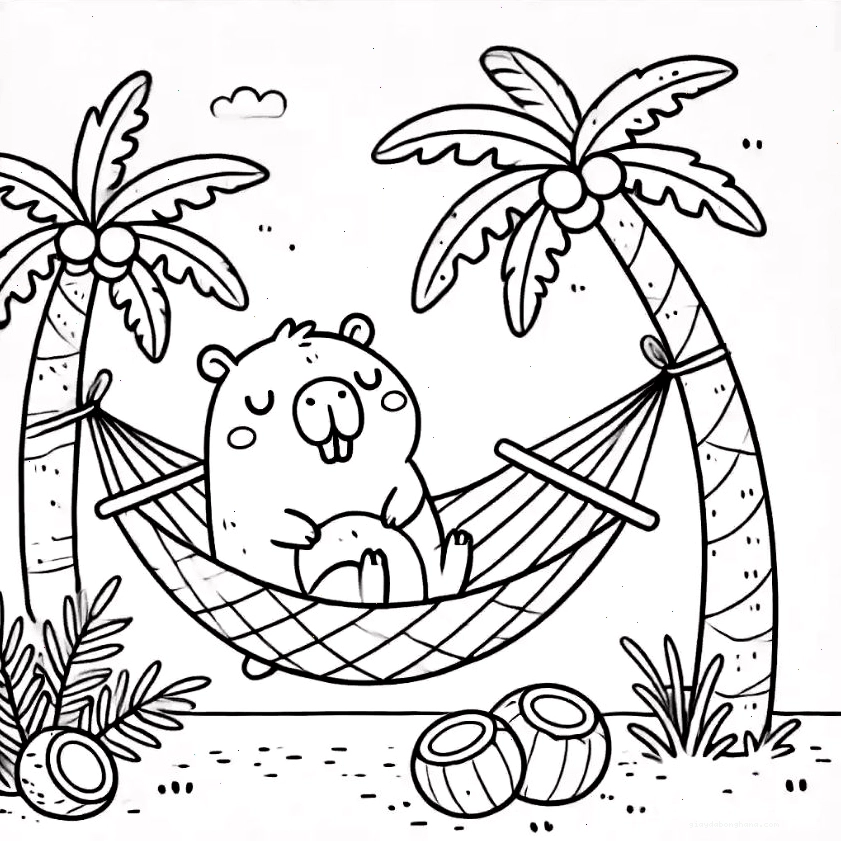 Tranh tô màu capybara chibi số 8 với phụ kiện dễ thương