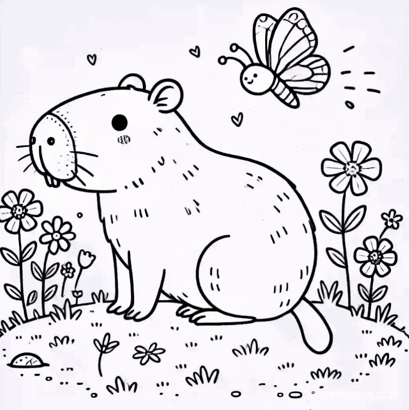 Tranh tô màu capybara chibi số 9 đang ngủ