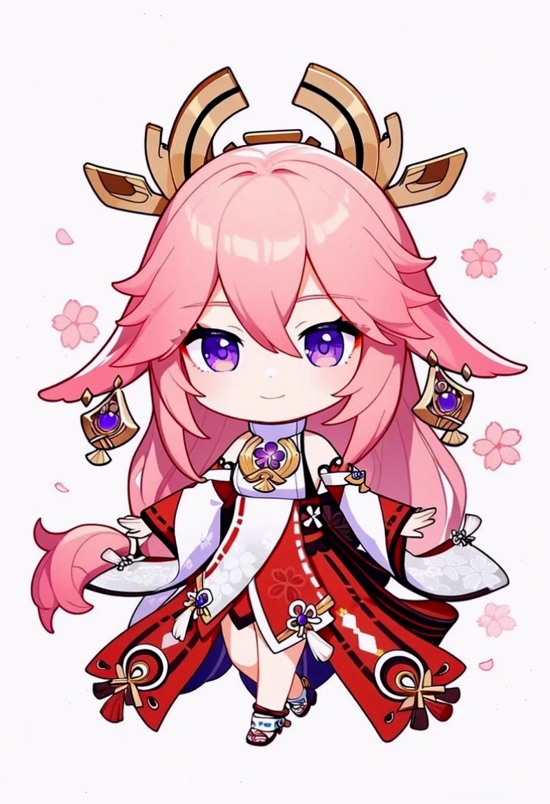 Tranh tô màu Yae Miko chibi cực dễ thương dành cho fan Genshin Impact