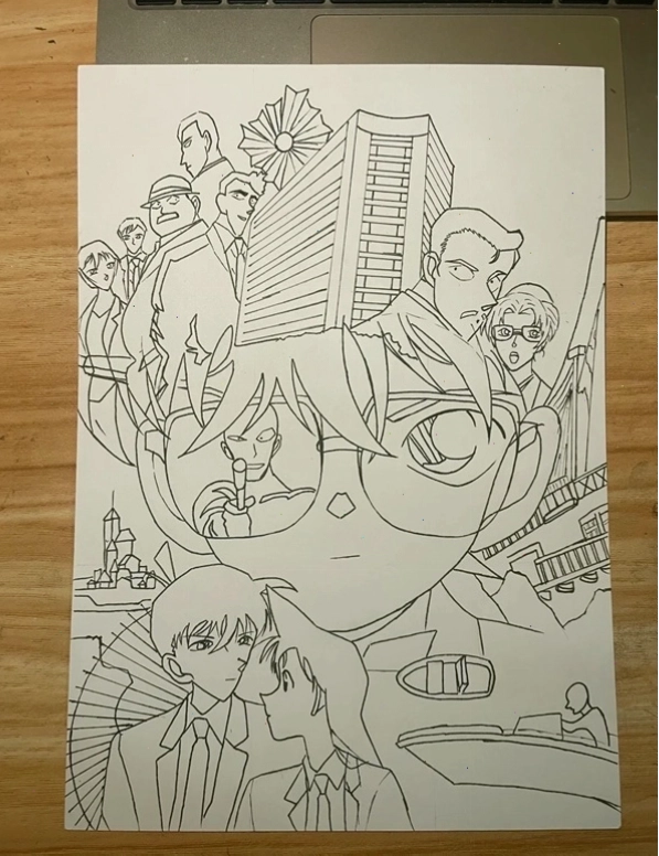 Tranh vẽ bút chì anime Conan chibi