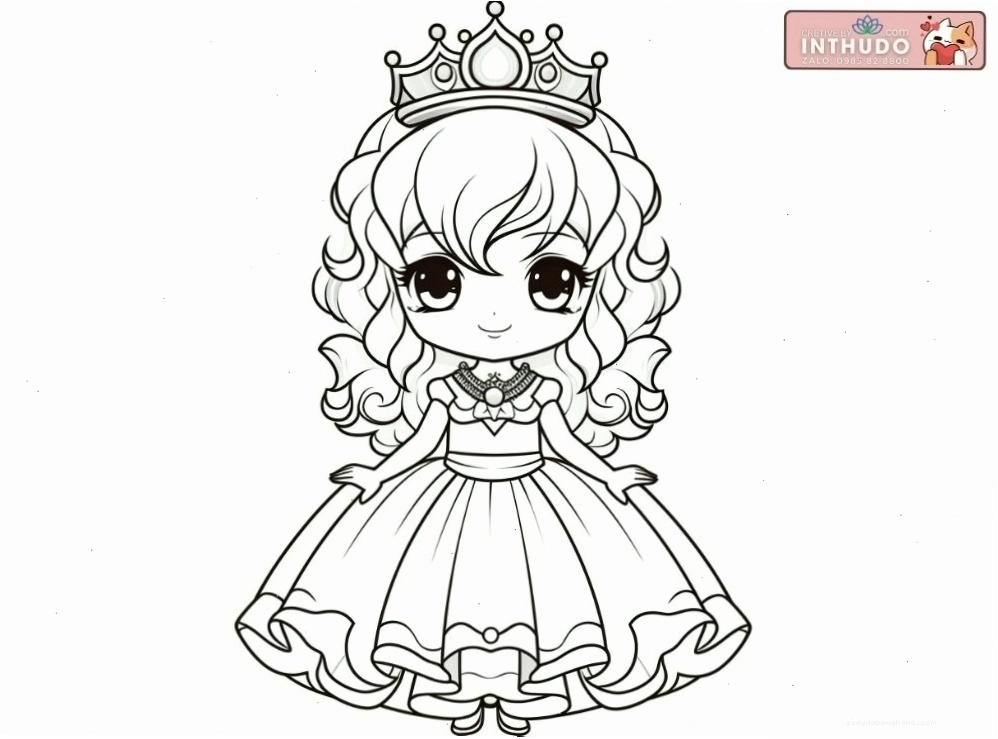 Tranh vẽ công chúa chibi với trang phục lộng lẫy