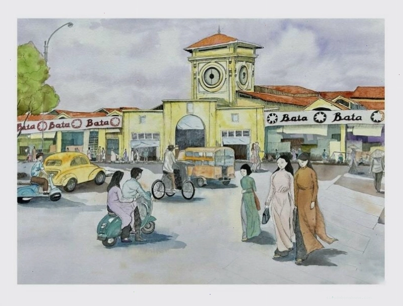 Tranh vẽ di tích lịch sử Việt Nam nghệ thuật với bố cục độc đáo