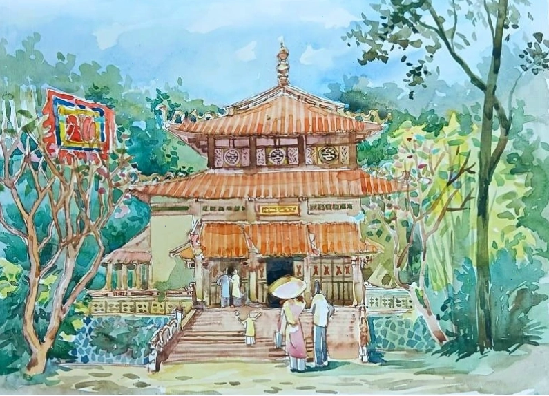 Tranh vẽ di tích lịch sử Việt Nam sinh động, thu hút người xem
