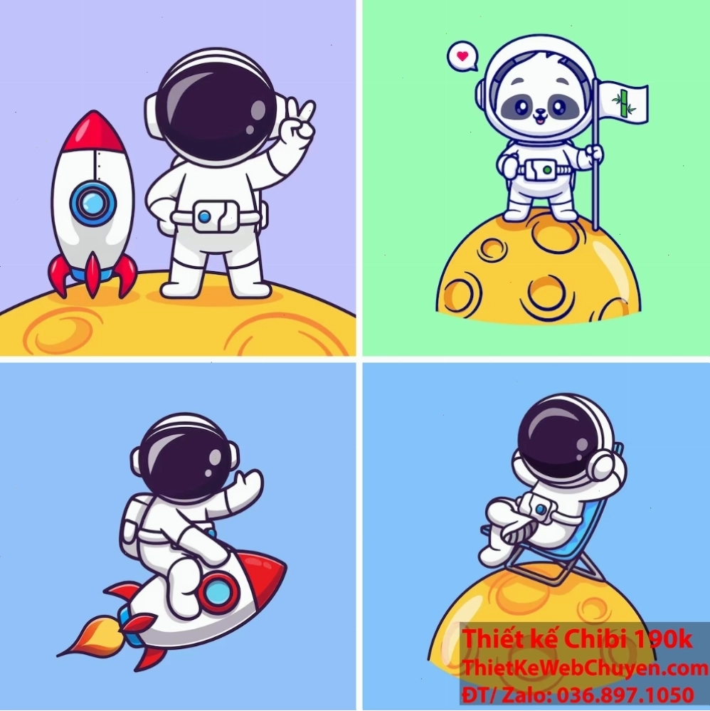 Tranh vẽ phi hành gia chibi trên nền vũ trụ