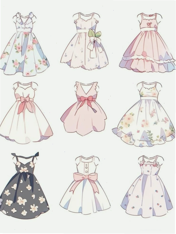 Vẽ váy anime dễ thương với họa tiết hoa nhí